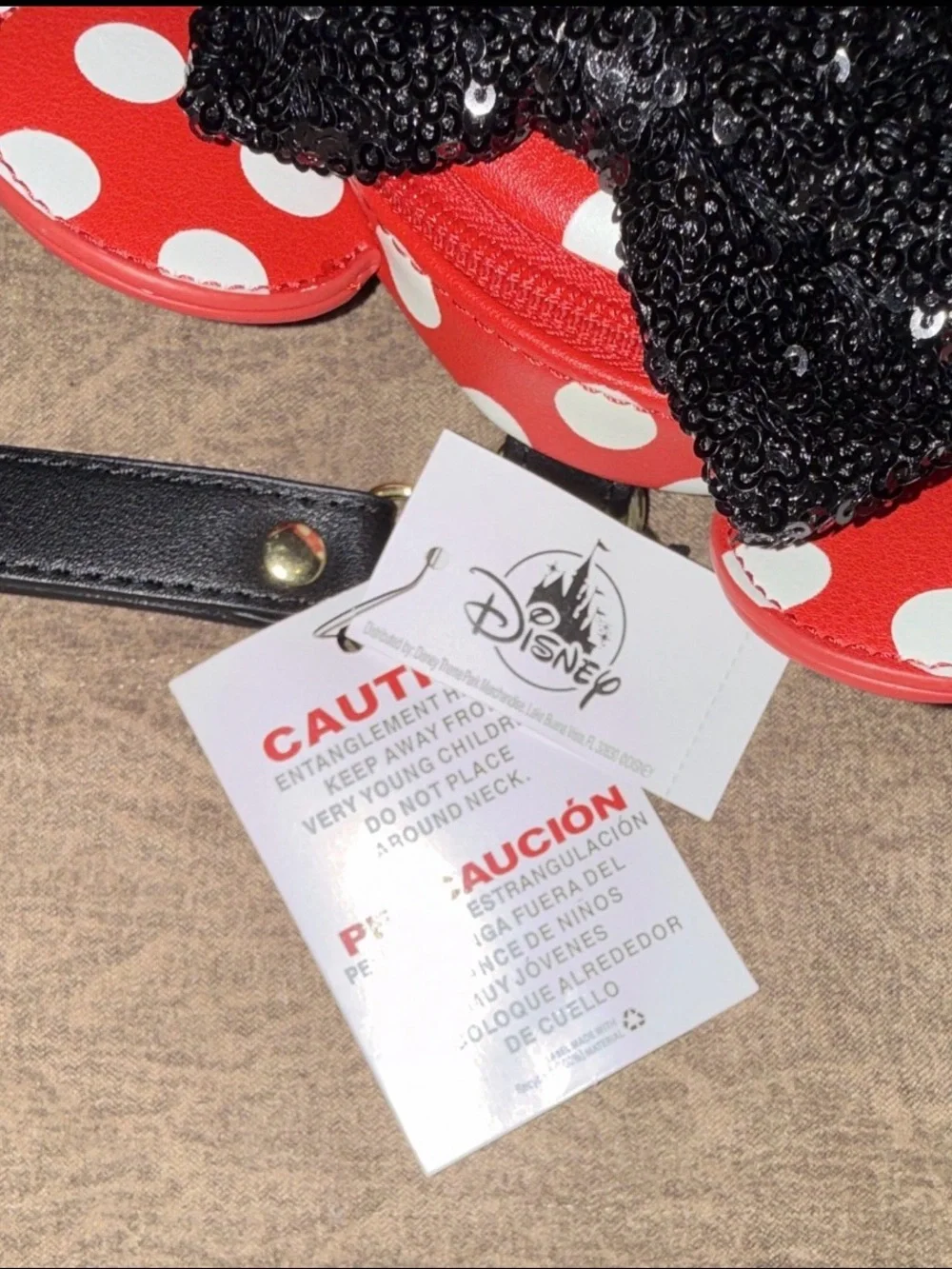 Disney loungefly Red Polka Dot Minnie-Style Crossbody Bag with Black Sequin Bow